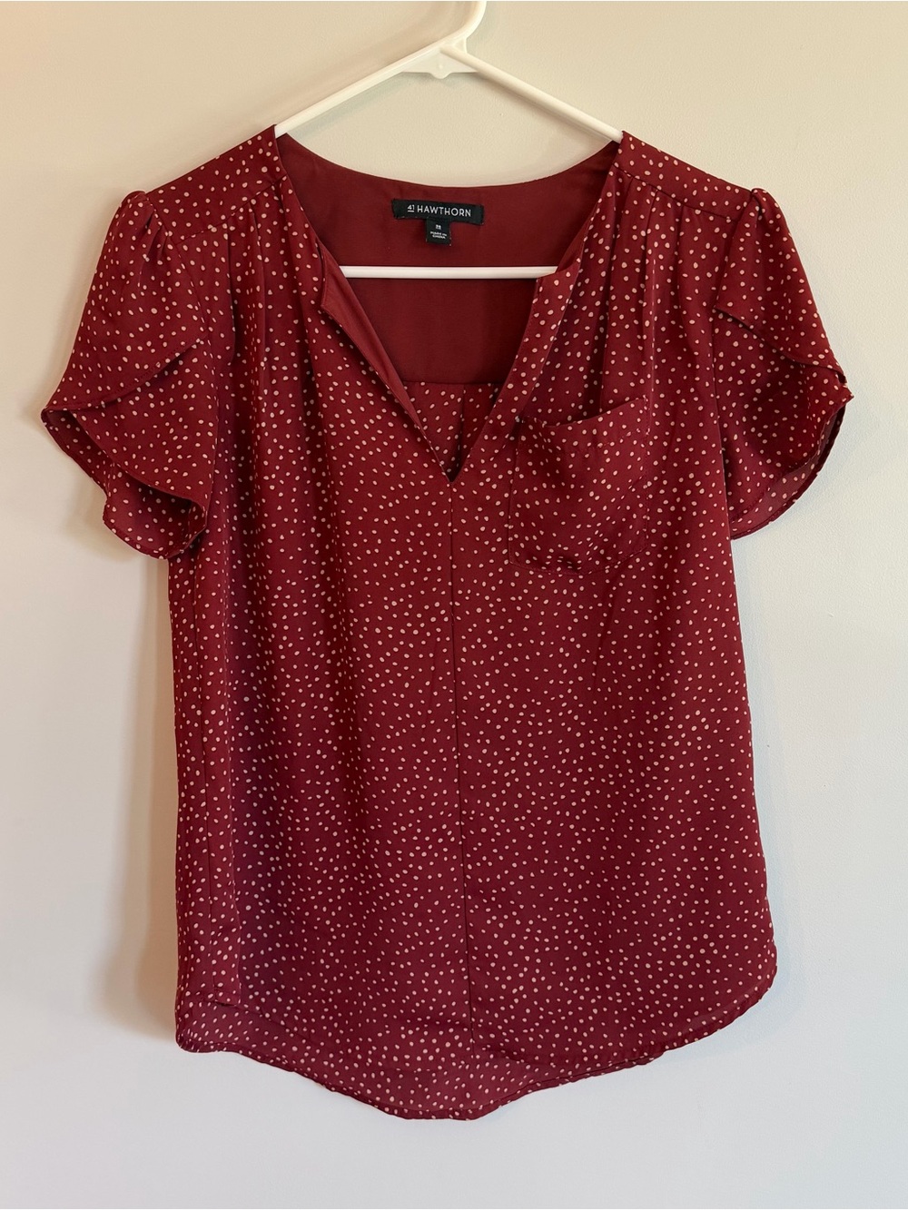 41 Hawthorn Red Dot V-Neck Flutter Sleeve Blouse